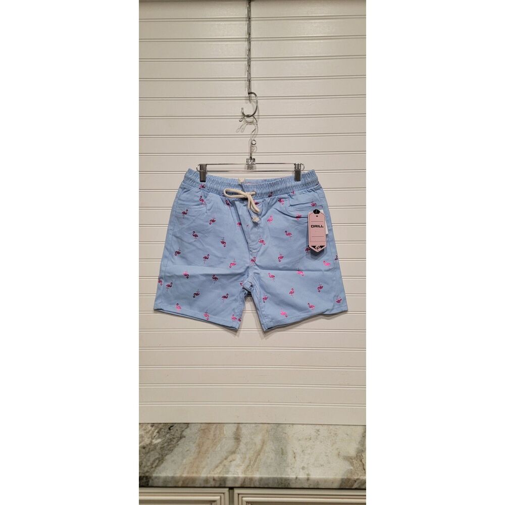 Drill Clothing Company Mens Lt Blue/Pink Flamingo Shorts Size M NWT